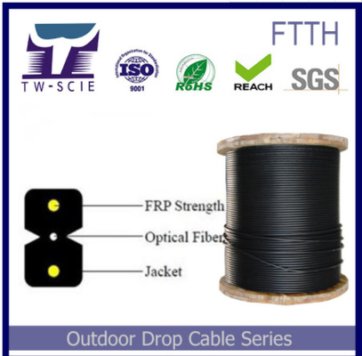 FTTH 2 كور داخلي كابل الألياف البصرية محمية ، كابل إسقاط الألياف سهلة لوضع