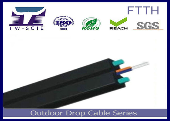 1-4 Core FTTH Drop Cable FRP / Steel Strength عضو مغطى بكابل بصري مسطح