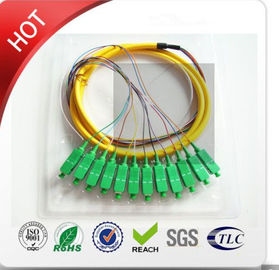 LC / PC Multi Mode Om3 12core Mini Breakout Cable 3m Pigtail-G أصفر مادة PVC قطرها 2.0 مم