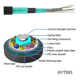 GYTS53 في الهواء الطلق كابل الألياف البصرية مباشرة مدفون تقطعت بهم السبل فضفاض أنبوب مزدوج الصلب كابل مدرع غمد أسود