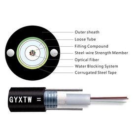 8قطر كابل 9 ملم GYXTW 12 Core G652D Central Loose Tube خارجية الهوائية والقناة سلك كابل الألياف الضوئية مع سترة PE