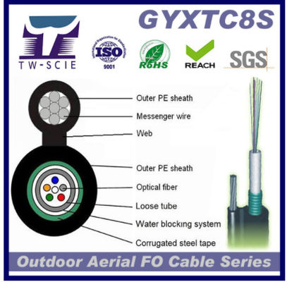 كابل الألياف البصرية الخارجي ذو 24 نواة ذو دعم ذاتي GYXTC8S