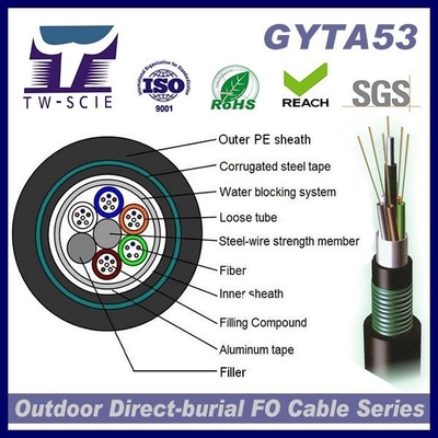 GYTA53 24 Core Double Armored Double Sheath Anti-UV PE سترة كابل الألياف البصرية لدفن القناة